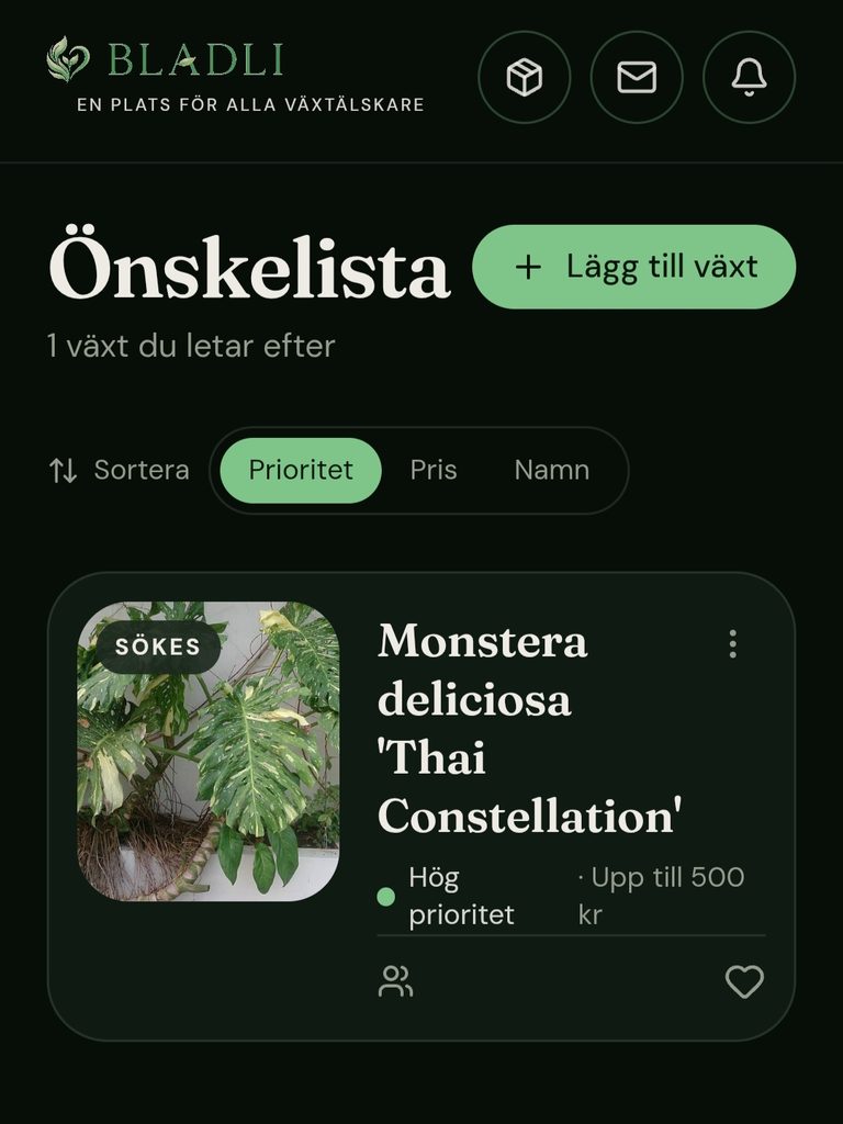 Skärmbild: Önskelista