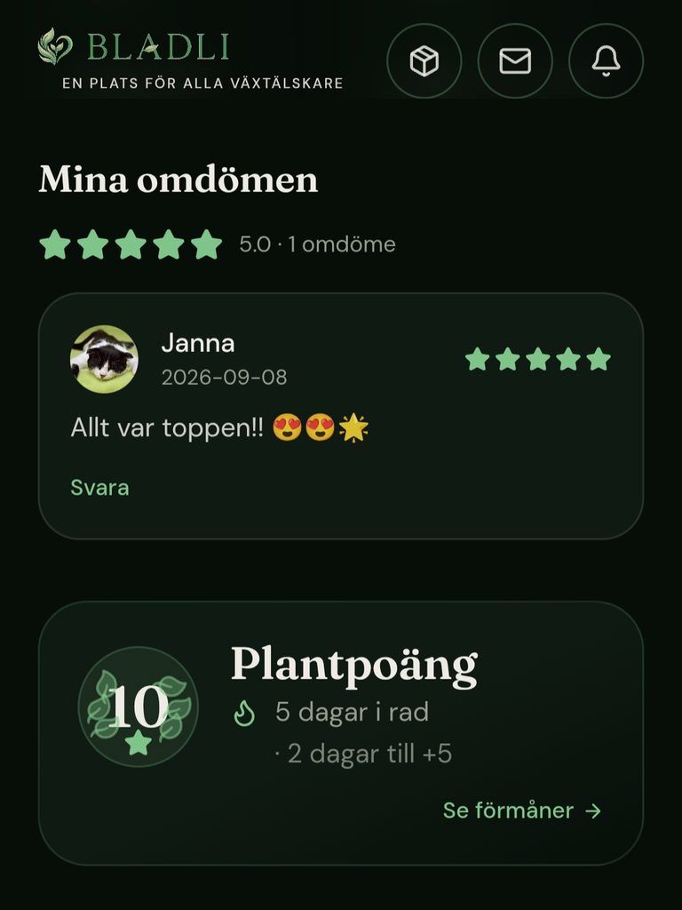 Skärmbild: Omdömen och Plantpoäng